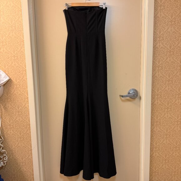 Michelle Mason Black Leather Dress Strapless Fitted Formal Gown Mermaid Maxi 0 - Picture 6 of 10